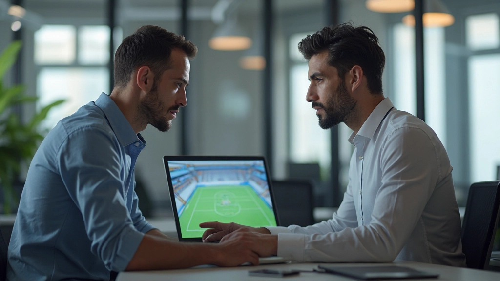 Sports analyst reviewing game footage on computer screen during match analysis